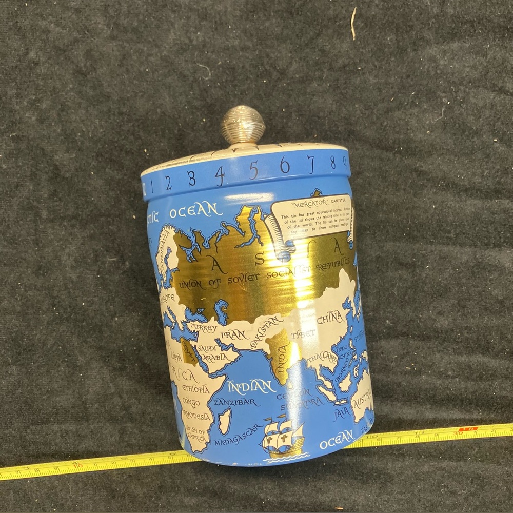 Vintage World Map Tin Canister